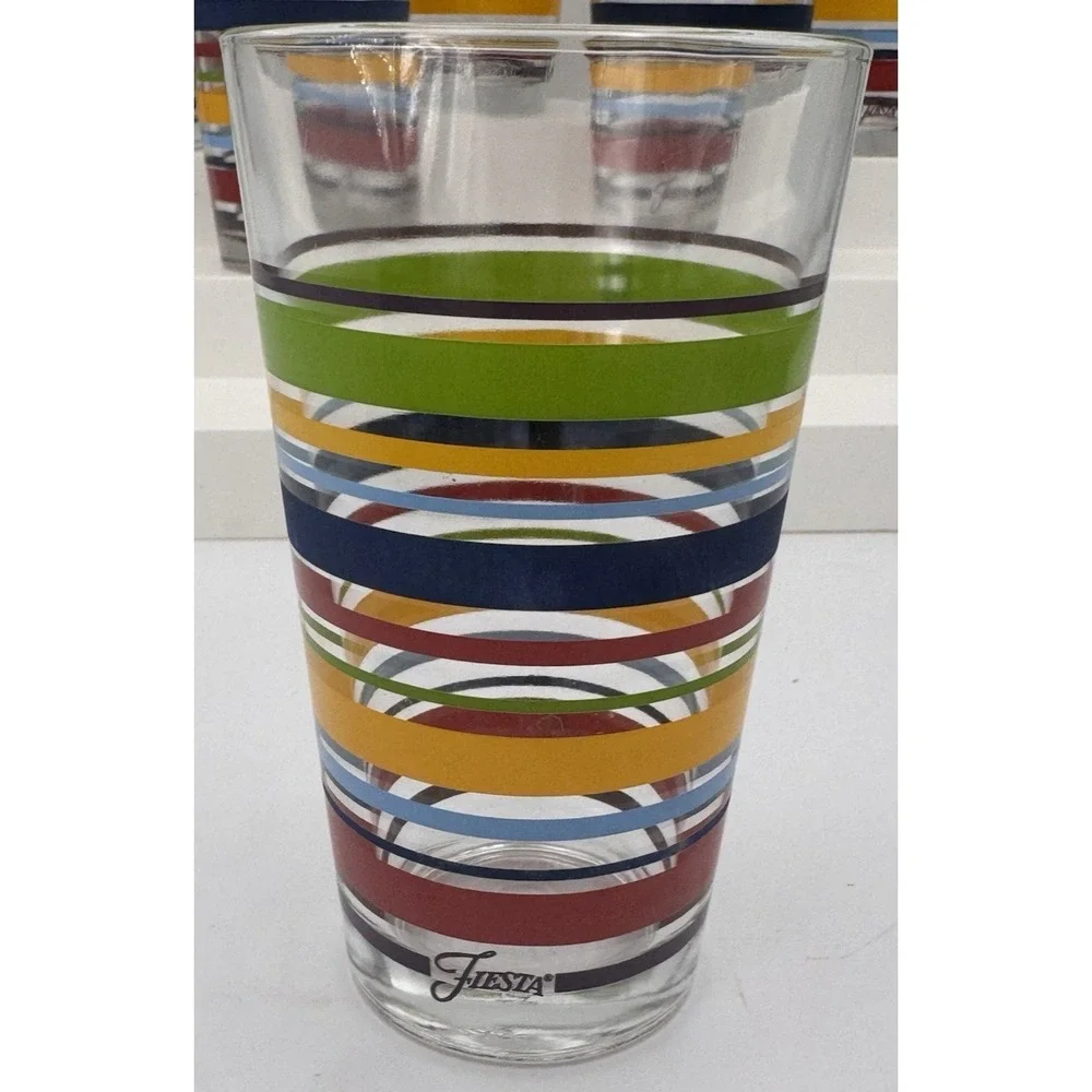 Libbey Fiestaware Tumblers Fiesta Stripes Mambo Drinking Glass 16oz Retired 4 Pc